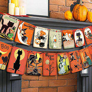 Halloween Pumpkin Flag Victorian Style Cats Witch Ghost Party Garland Decoration